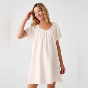 Faherty Annabelle White Organic Cotton Flax Dress Peasant Cottagecore Costal